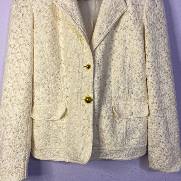 Dialogue Women Off White Eyelet Lace Two Button Blazer Size M - Picture 3 of 8